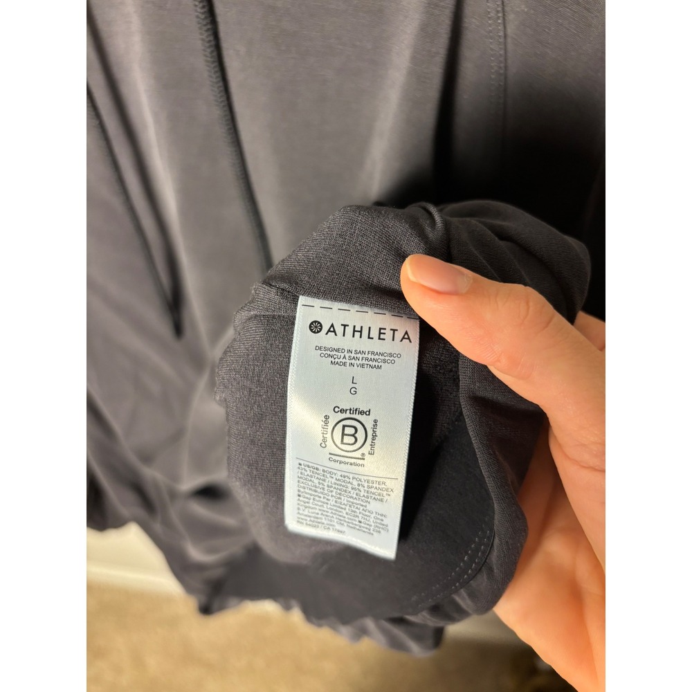 Athleta Seasoft Bubble Hem Hoodie Dark Gray Tencel Modal Sweatshirt Large - Picture 2 of 6